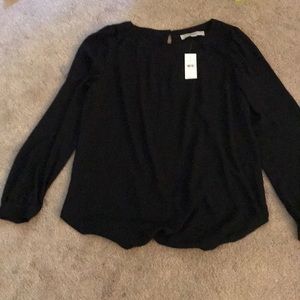 LOFT Black chiffon blouse with keyhole back